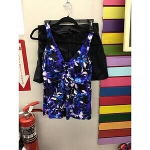 Dreamshaper miraclesuit molly vneck tankini skort 10 reg tie dye floral new qvc
